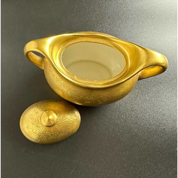 Vintage Osborne Chicago Fine China Sugar Bowl 24 K Gold Plated Etched Signed - Picture 4 of 12